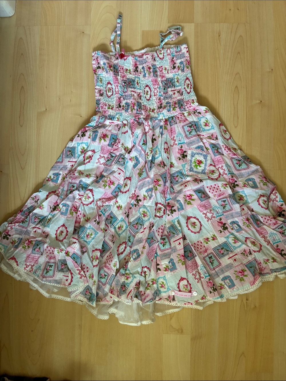 Mim-Pi Pink and Blue Floral Patchwork Sundress Dedigner